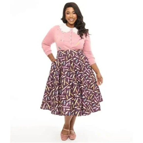 Royal Monk 50s Pink Lace Collar Candy Embroidered Opal Button Cardigan Sweater - Picture 2 of 14